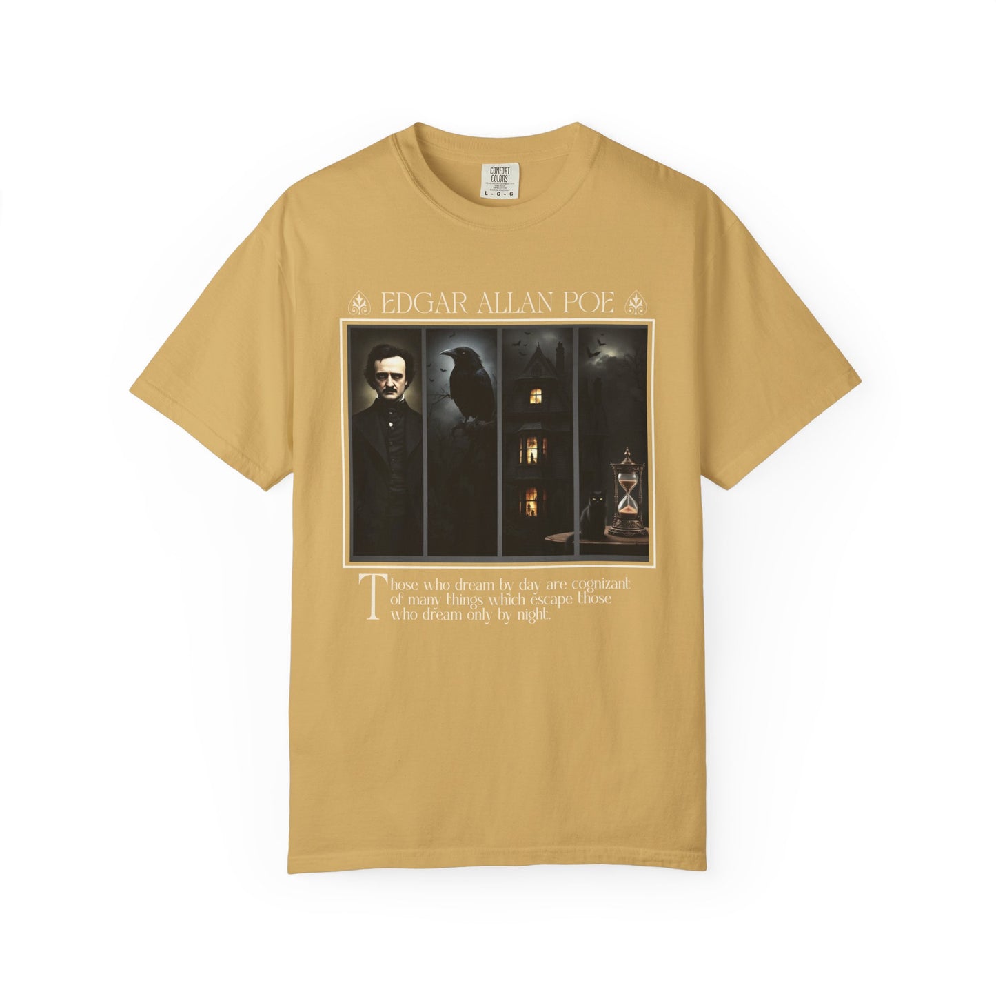 Edgar Allan Poe T-Shirt Gothic Graphic Tee The Raven Nevermore Quote Horror Literature Shirt Dark Academia Aesthetic Halloween Party Gift T-Shirt Printify Mustard S