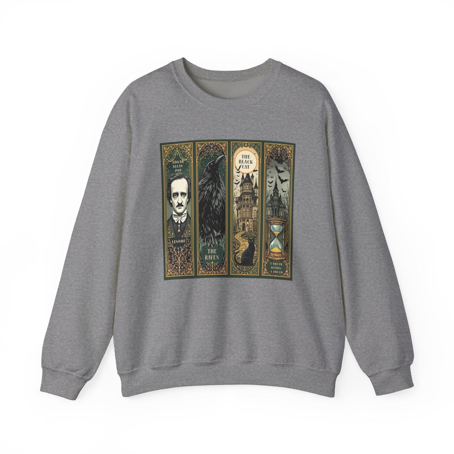 Edgar Allan Poe Sweatshirt The Raven Nevermore Gothic Horror Sweater Dark Academia Macabre Halloween Gift for Book Lovers Birthday Christmas Sweatshirt Printify Graphite Heather S