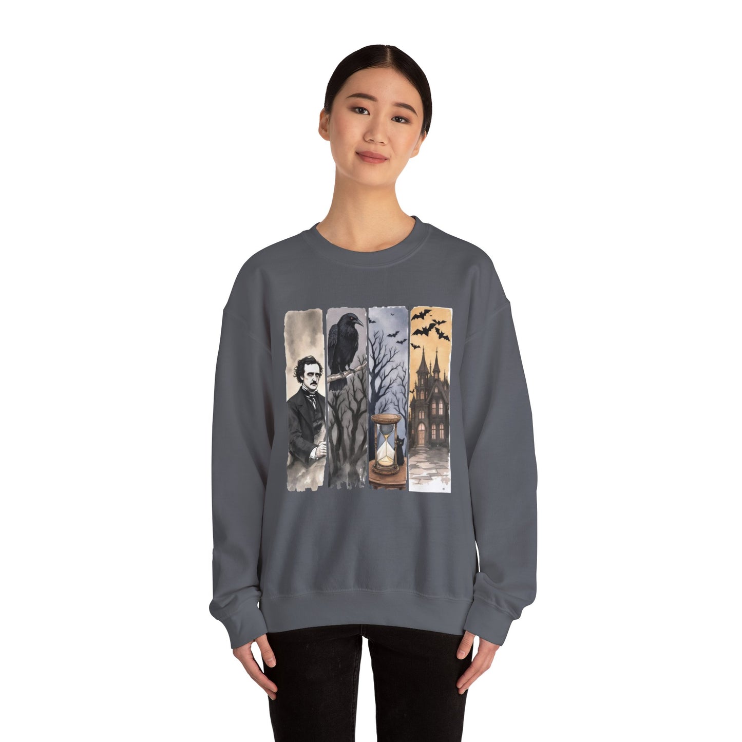 Edgar Allan Poe Sweatshirt The Raven Nevermore Gothic Horror Sweater Dark Academia Macabre Halloween Gift for Book Lovers Birthday Christmas