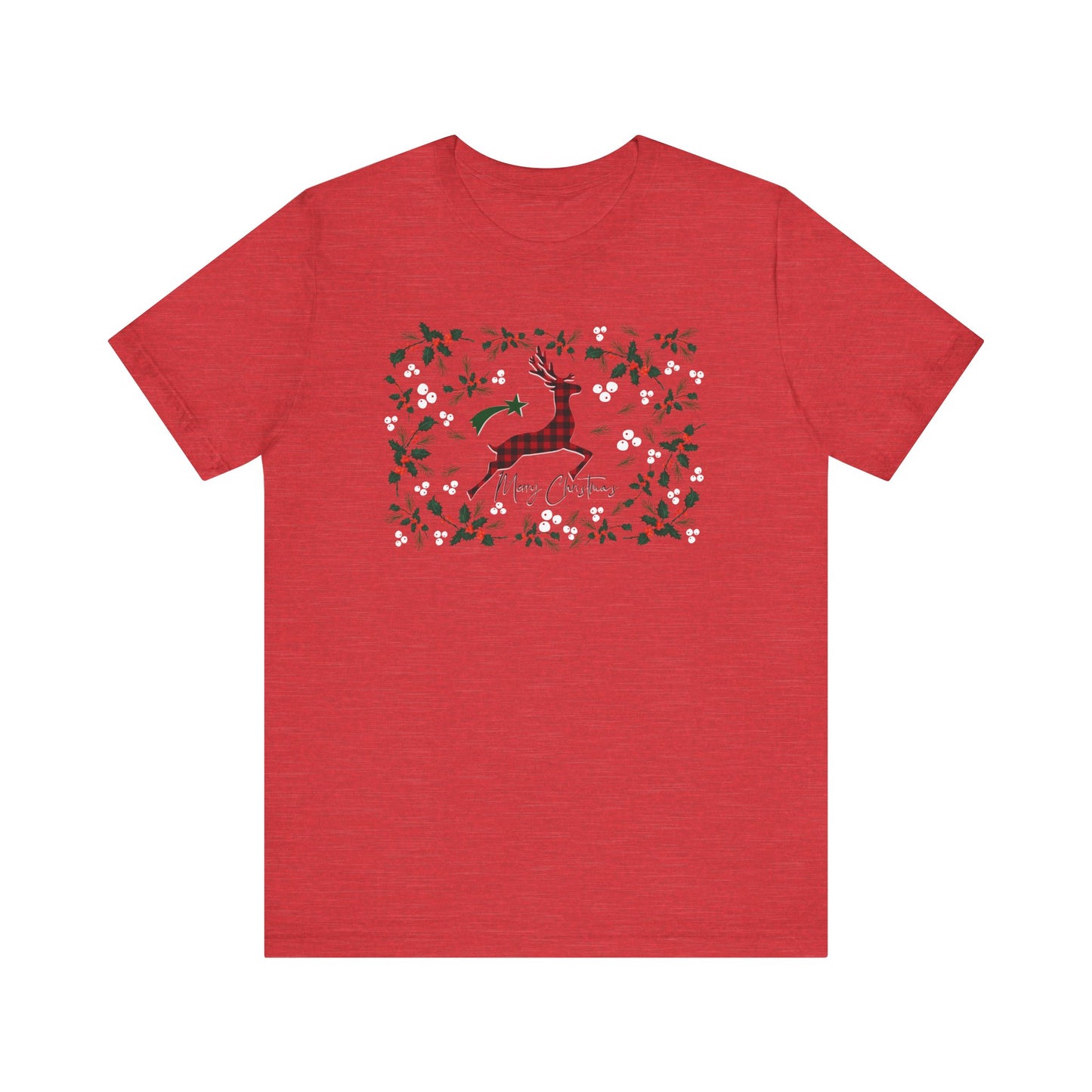 Merry Christmas Plaid Reindeer Shirt, Country Reindeer Shirt, Christmas Family Shirt, Christmas Shirt, Merry Christmas Shirt, Christmas Gift T-Shirt Printify Heather Red XS