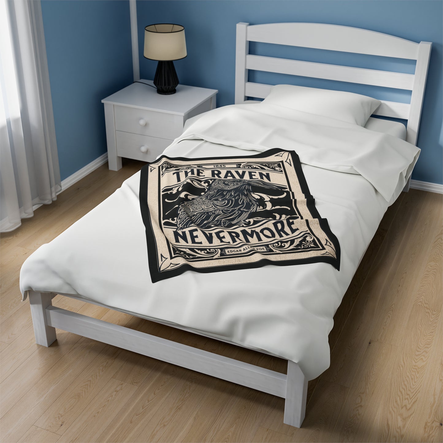 Edgar Allan Poe, Nevermore The Raven Throw Blanket, Book Lover Reading Blanket, Gothic Light, Dark Academia, Horror Movie Watching Blanket All Over Prints Printify