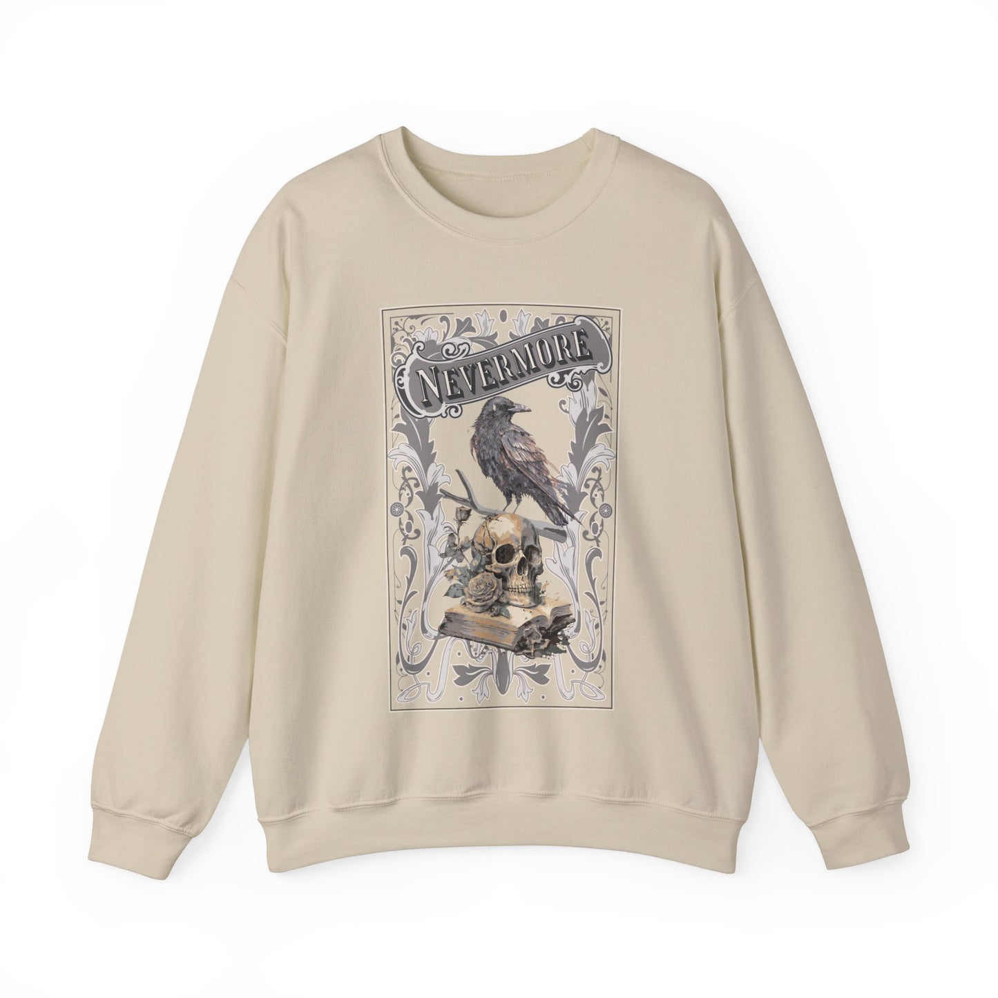 Edgar Allan Poe, Nevermore The Raven Sweatshirt, Book Lover, Halloween, Haunting Gothic Gift, Light, Dark Academia, Horror Movie Sweater Sweatshirt Printify S Sand