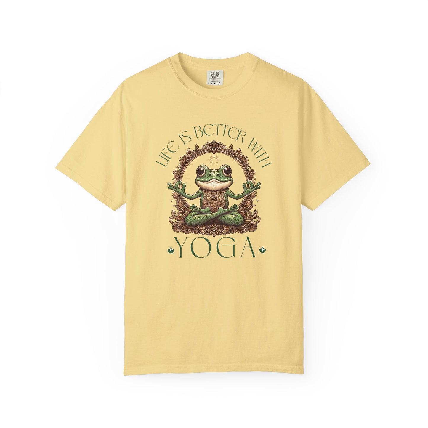 Green Yoga Frog Life Is Better With Yoga Unisex T-Shirt, Casual Wear, Highlander Fan Gift, T-Shirt Printify Butter S