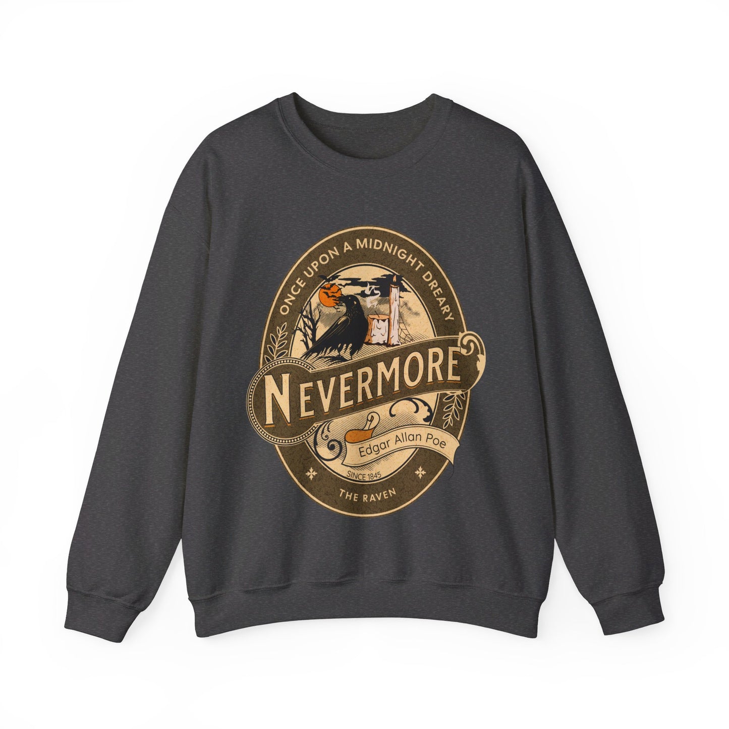 Edgar Allan Poe, Nevermore The Raven Sweatshirt, Book Lover, Halloween, Haunting Gothic Gift, Light, Dark Academia, Horror Movie Sweater Sweatshirt Printify S Dark Heather