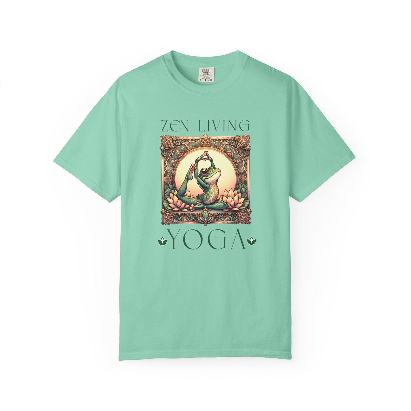 Green Yoga Frog Zen Living Unisex T-Shirt, Casual Wear, Highlander Fan Gift, T-Shirt Printify Island Reef S