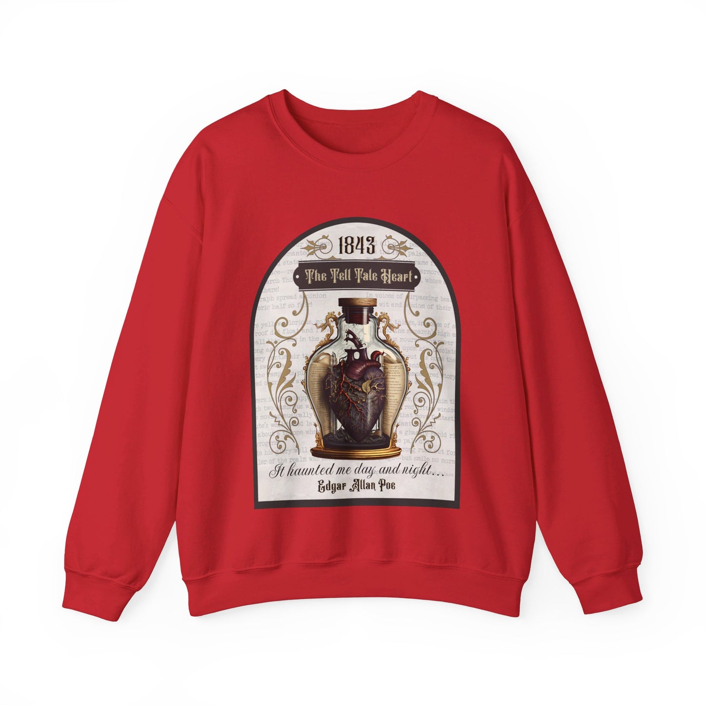 Edgar Allan Poe, The Tell Tale Heart Sweatshirt, Book Lover, Halloween, Haunting Gothic Gift, Light, Dark Academia, Horror Movie Sweater Sweatshirt Printify S Red