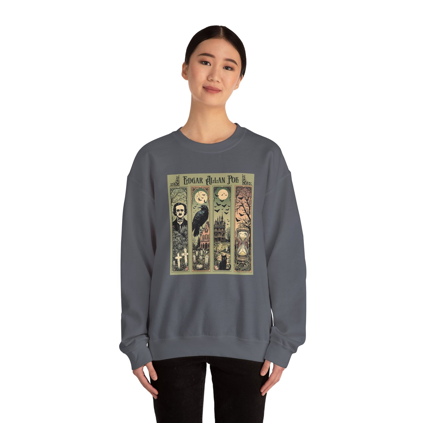 Edgar Allan Poe Sweatshirt The Raven Nevermore Gothic Horror Sweater Dark Academia Macabre Halloween Gift for Book Lovers Birthday Christmas