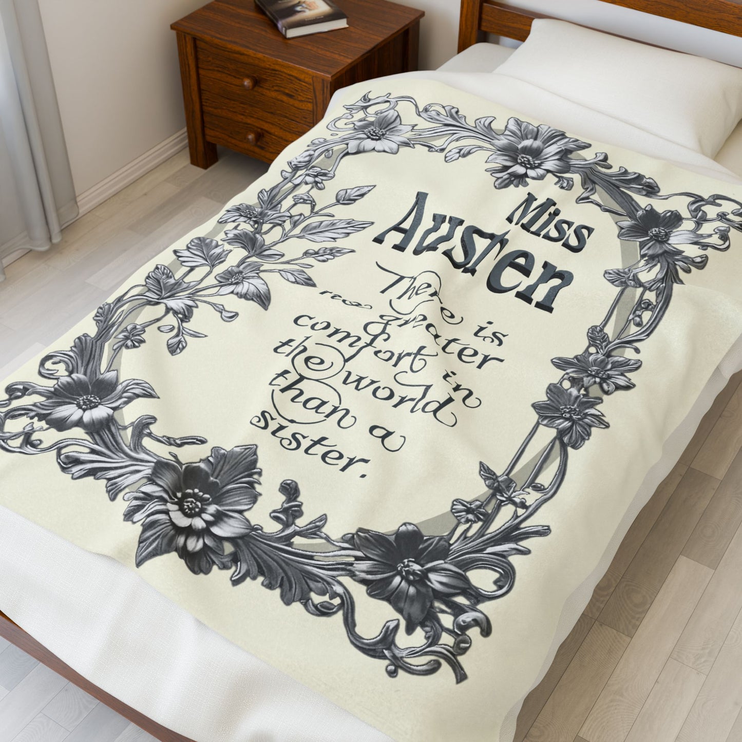 Jane Austen Quote Cozy Literary Velveteen Blanket - Perfect for Book Lovers, Gifts for Sisters, Home Decor, Reading Nook, Cozy Nights All Over Prints Printify