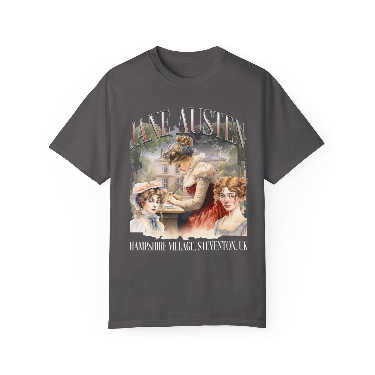 Retro Jane Austen Unisex Garment-Dyed T-shirt T-Shirt Printify Graphite S