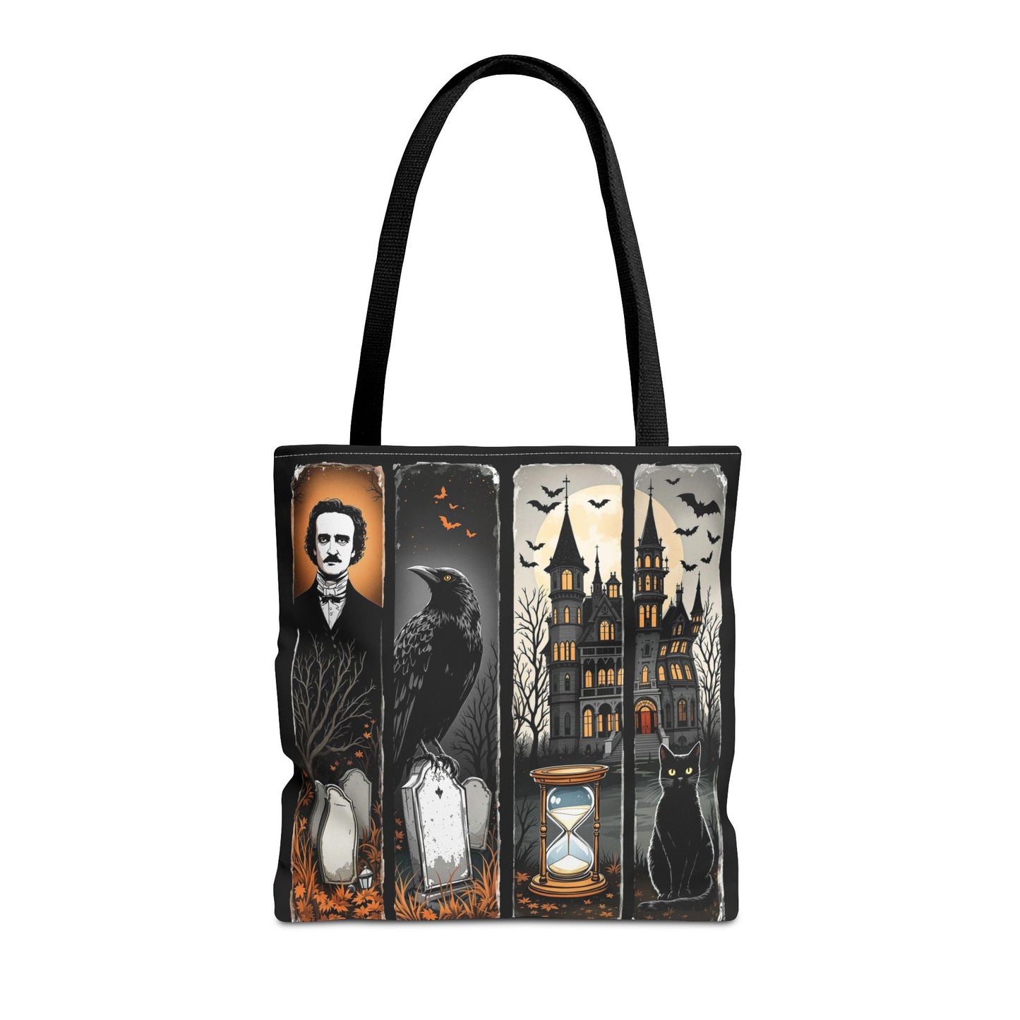 Edgar Allan Poe Tote Bag Gothic Literary Gift for Book Lover Dark Academia Macabre Accessory Halloween Tote Fall School Bag for Poetember Bags Printify 16" × 16'' Black