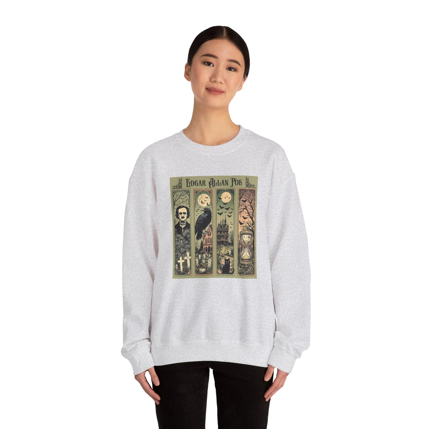 Edgar Allan Poe Sweatshirt The Raven Nevermore Gothic Horror Sweater Dark Academia Macabre Halloween Gift for Book Lovers Birthday Christmas Sweatshirt Printify