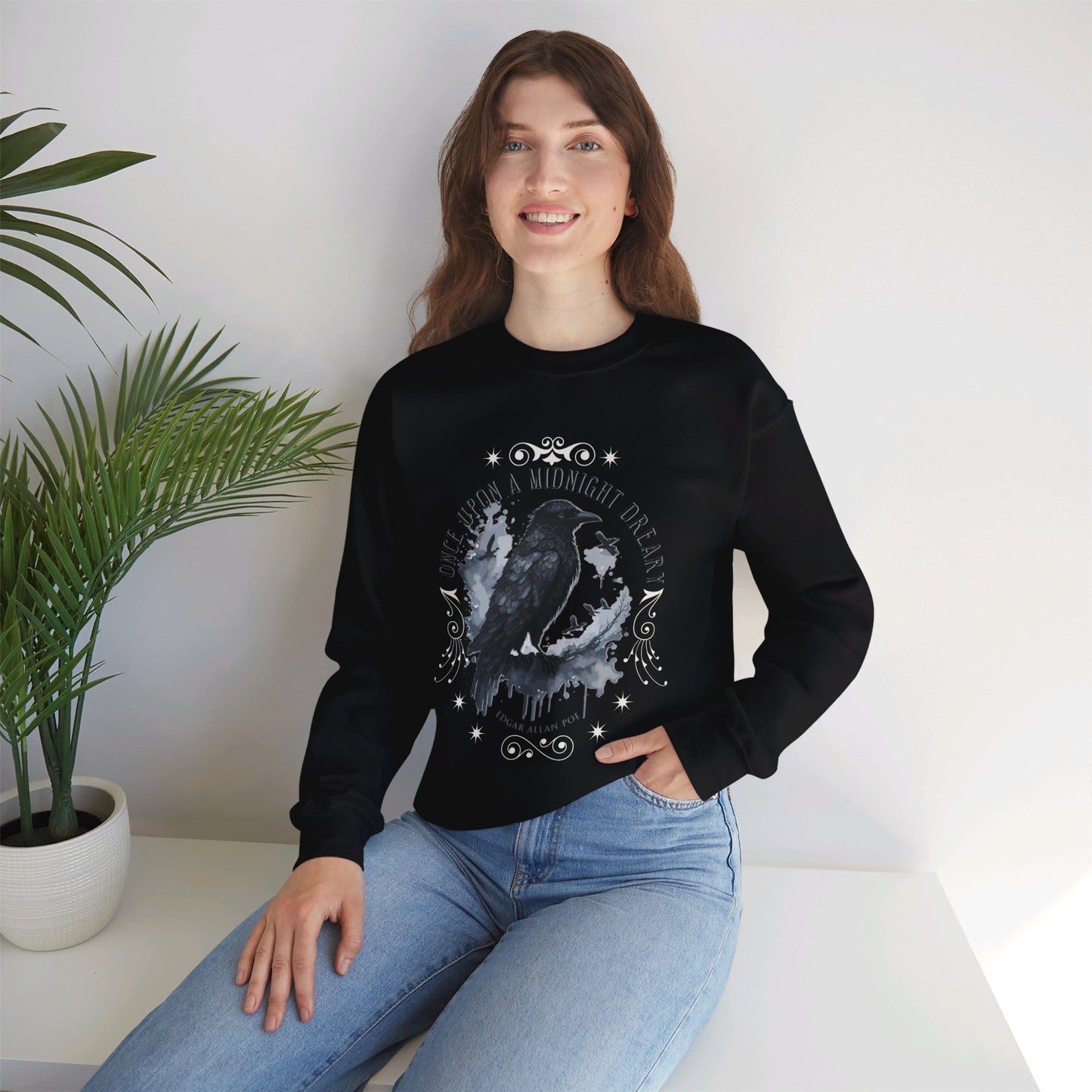 Edgar Allan Poe, The Raven Sweatshirt, Poet, Poetry Lover Sweater, Book Lover, Haunting Gothic Gift, Light, Dark Academia, Horror Movie Top Sweatshirt Printify