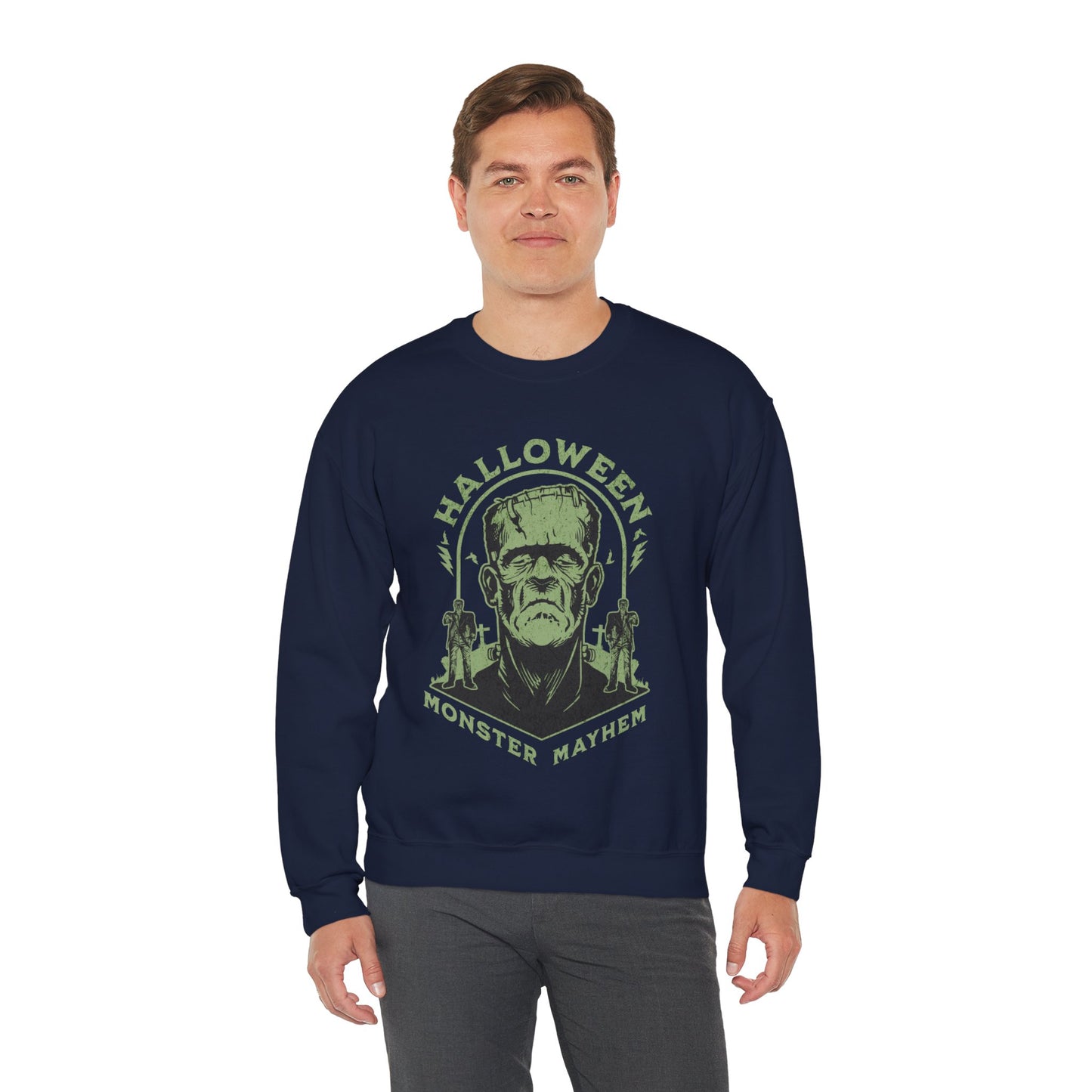 Vintage Halloween Frankenstein Monster Graphic Sweatshirt, Creepy Spooky Book Lover Gift, Horror Movie, Fall Festival Party Sweater. Sweatshirt Printify