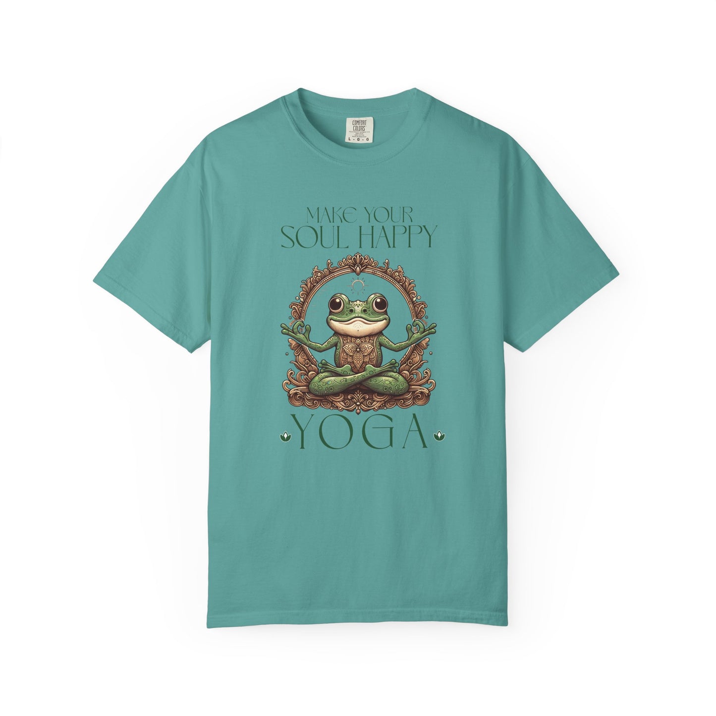 Green Yoga Frog Make Your Soul Happy Unisex T-Shirt, Casual Wear, Highlander Fan Gift, T-Shirt Printify Seafoam S