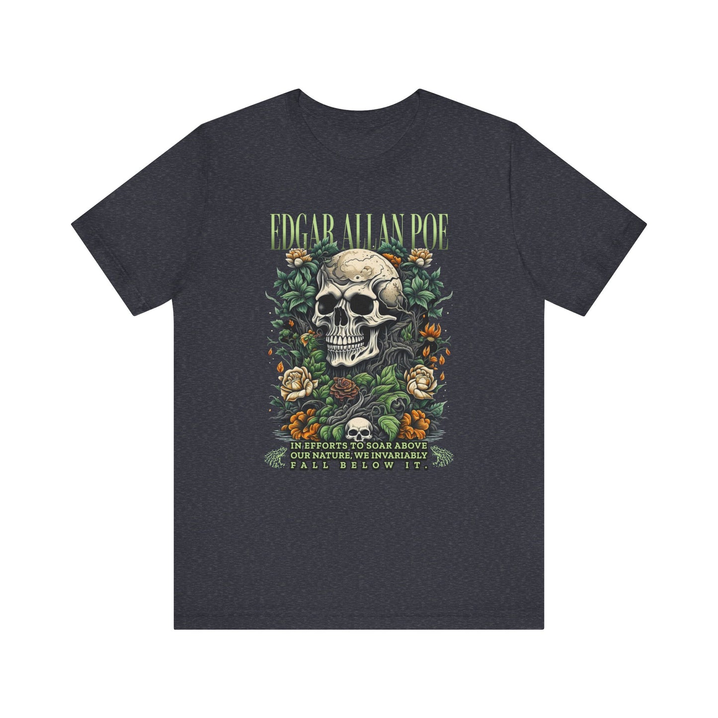 Edgar Allan Poe, Fairycore Night Garden T-Shirt, Book Lover Tee, Haunting Gothic Gift, Light, Dark Academia, Literary Poetry Bookclub Shirt T-Shirt Printify Heather Navy S