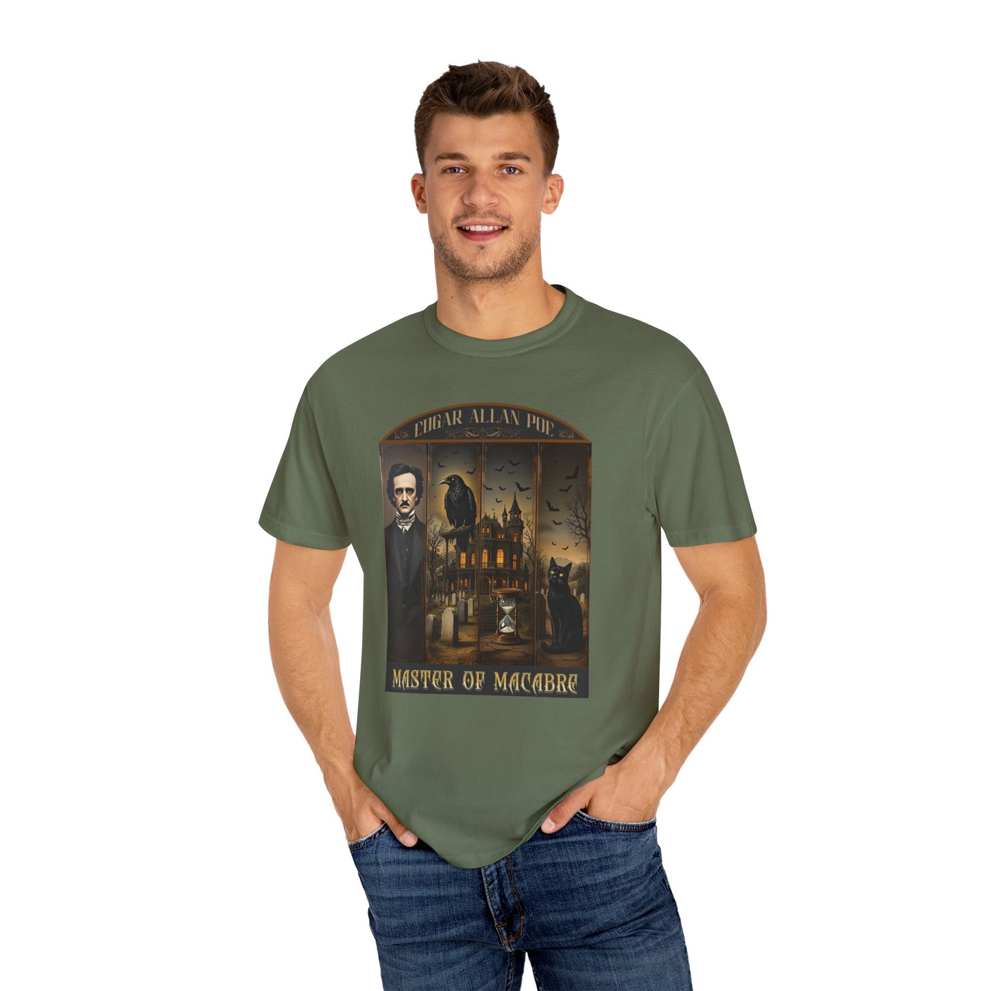 Edgar Allan Poe T-Shirt Gothic Graphic Tee The Raven Nevermore Quote Horror Literature Shirt Dark Academia Aesthetic Halloween Party Gift