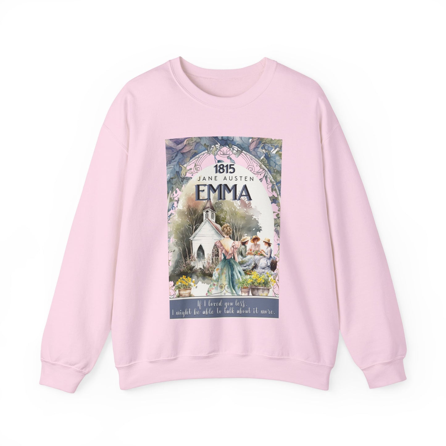 Jane Austen Sweatshirt, Emma Historical Romance Sweater, Bookish Literary Jane Austen Fan Art Gift, Gift for Her, Bookclub Shirt Sweatshirt Printify S Light Pink