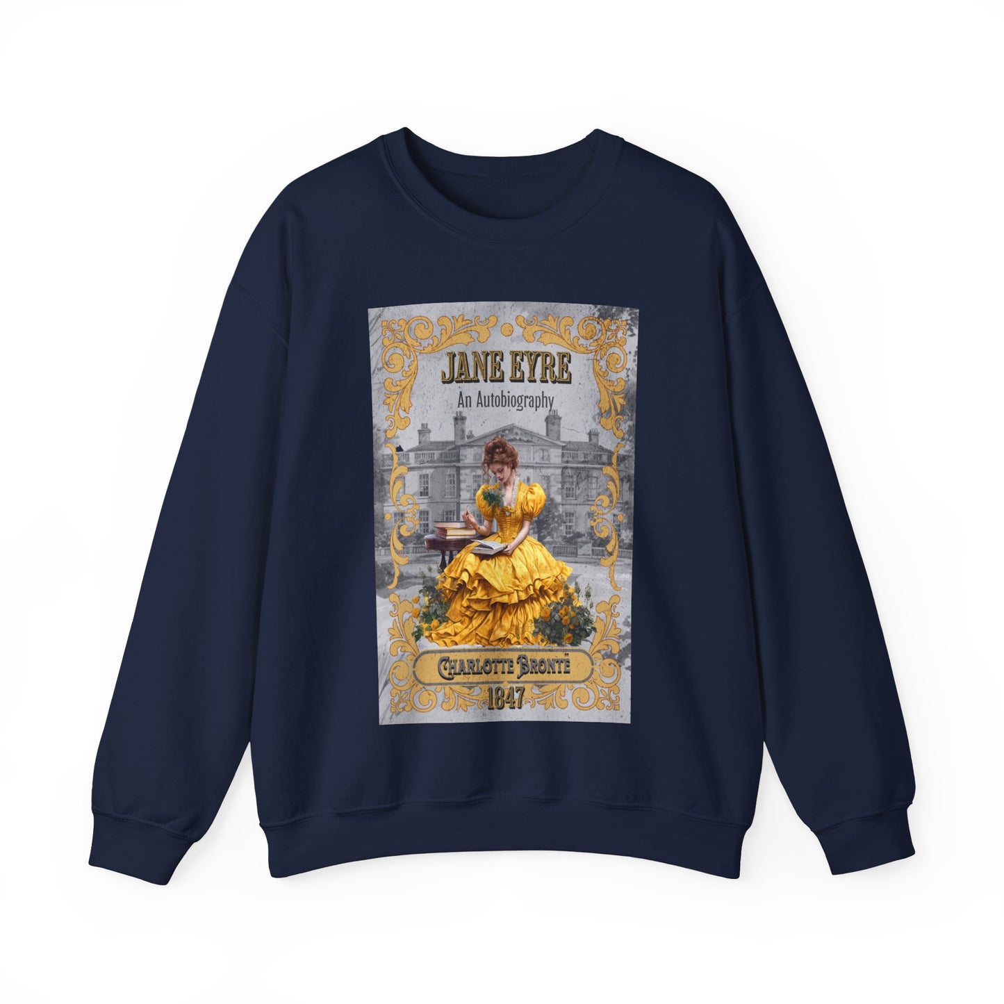 Jane Eyre Sweatshirt, Charlotte Brontë Historical Romance Sweater, Bookish Literary Brontë Sisters Fan Art Gift, Gift for Her, Readers, Sweatshirt Printify S Navy
