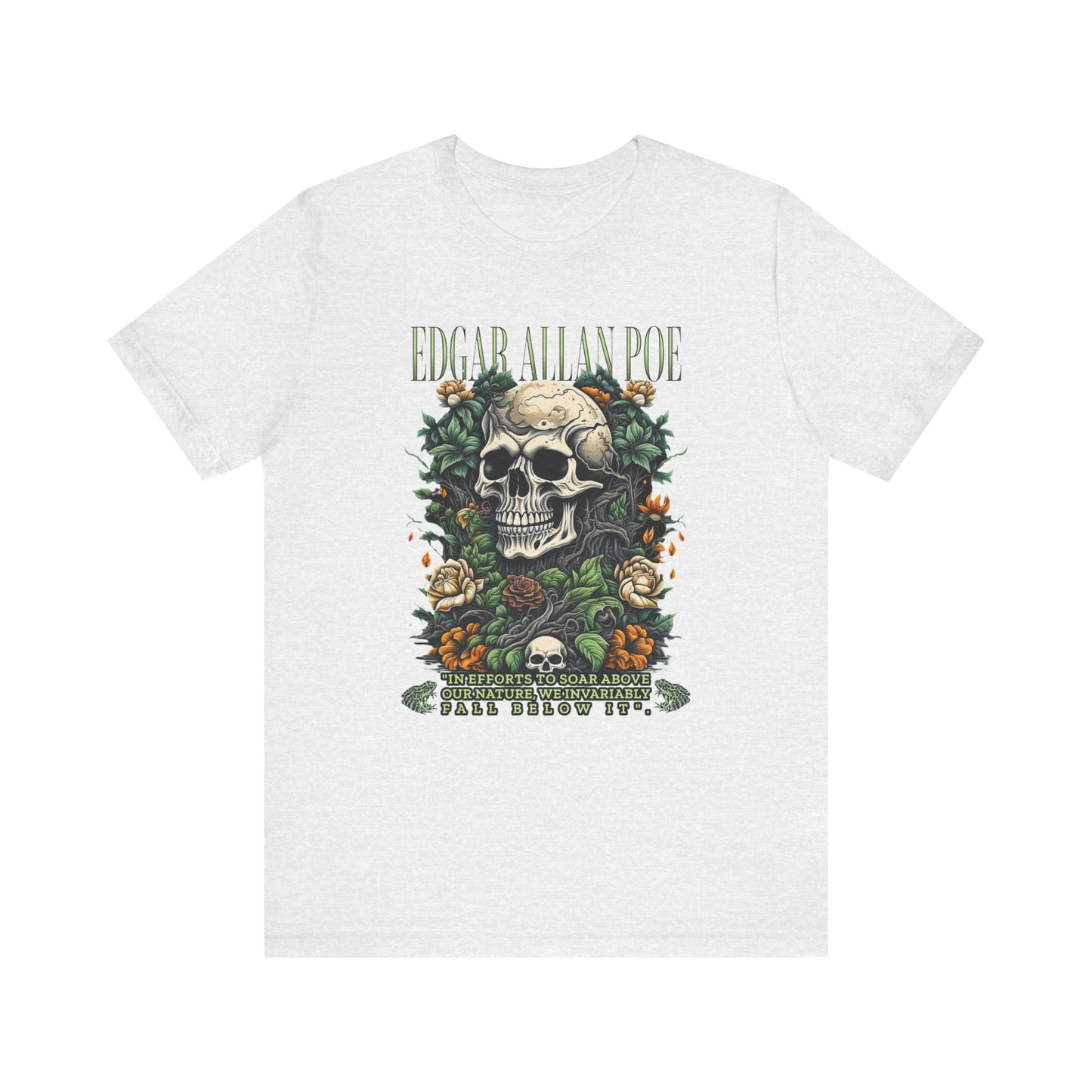 Edgar Allan Poe, Fairycore Night Garden T-Shirt, Book Lover Tee, Haunting Gothic Gift, Light, Dark Academia, Literary Poetry Bookclub Shirt T-Shirt Printify Ash S