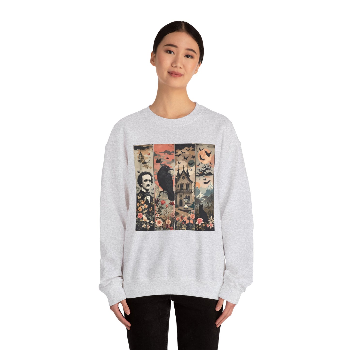 Edgar Allan Poe Sweatshirt The Raven Nevermore Gothic Horror Sweater Dark Academia Macabre Halloween Gift for Book Lovers Birthday Christmas Sweatshirt Printify