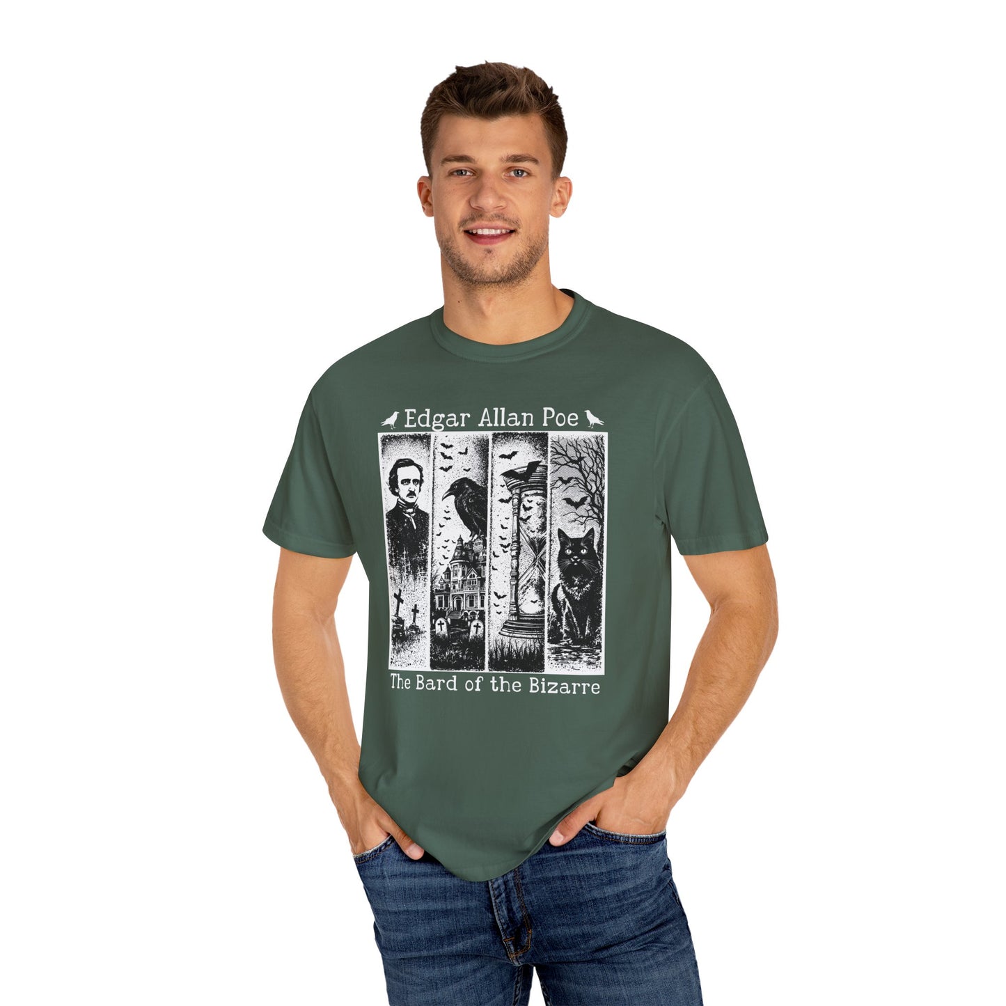 Edgar Allan Poe T-Shirt Gothic Graphic Tee The Raven Nevermore Quote Horror Literature Shirt Dark Academia Aesthetic Halloween Party Gift