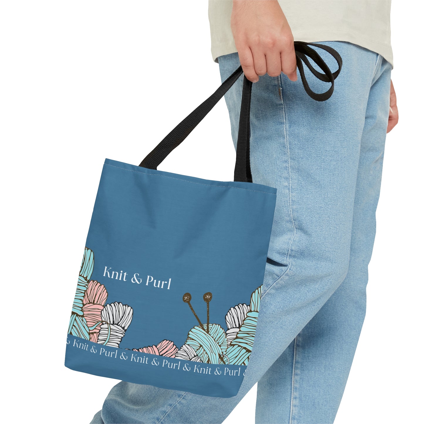 Knit & Purl Tote Bag, Crafter Bag, Yarn Storage Bag, Knitting Project Bag, Crochet Project Bag, Craft Project Tote Bag Bags Printify