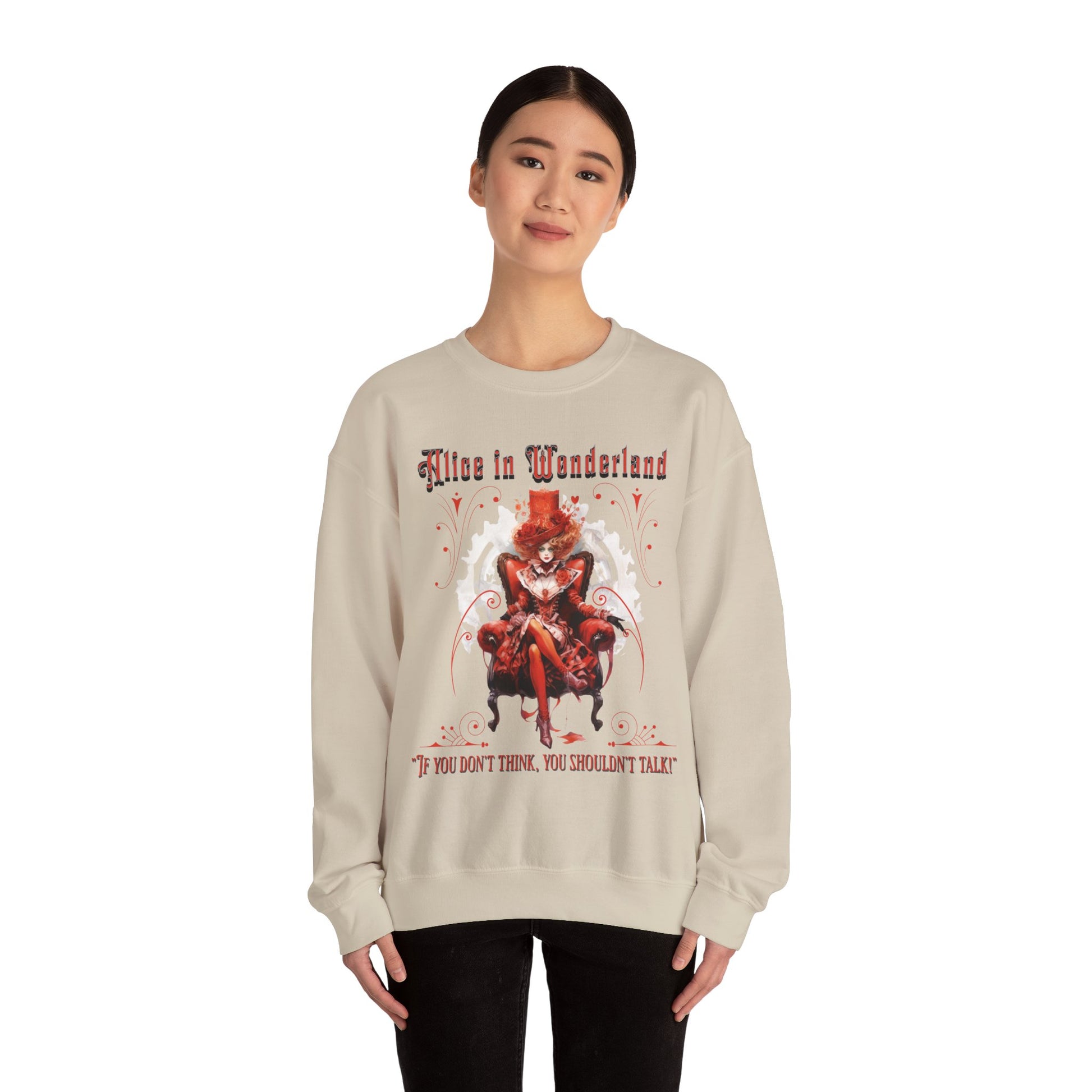 Queen of Hearts Sweatshirt, Alice In Wonderland Lewis Carroll Whimsigoth Academia Sweater Mad Hatter Tea Party Tee Bookish Booktok Gift Sweatshirt Printify