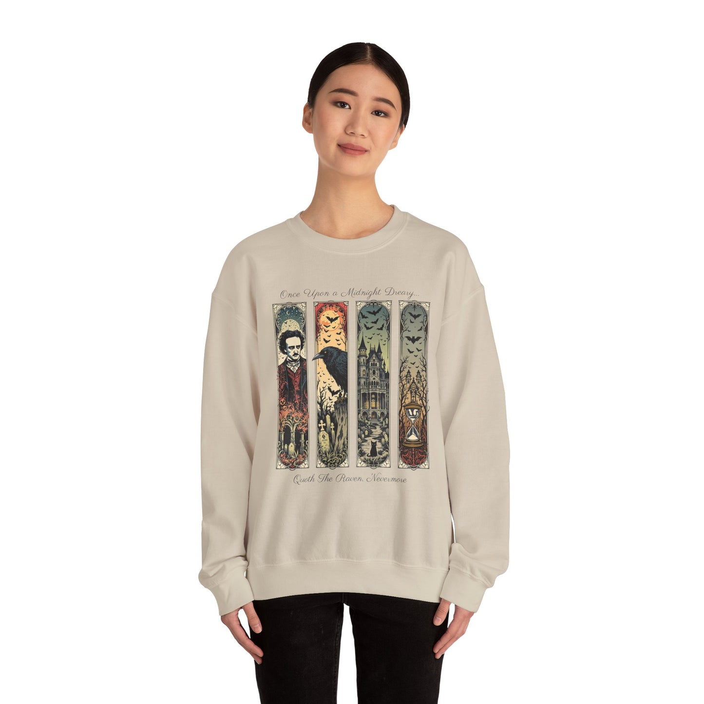 Edgar Allan Poe Sweatshirt The Raven Nevermore Gothic Horror Sweater Dark Academia Macabre Halloween Gift for Book Lovers Birthday Christmas Sweatshirt Printify