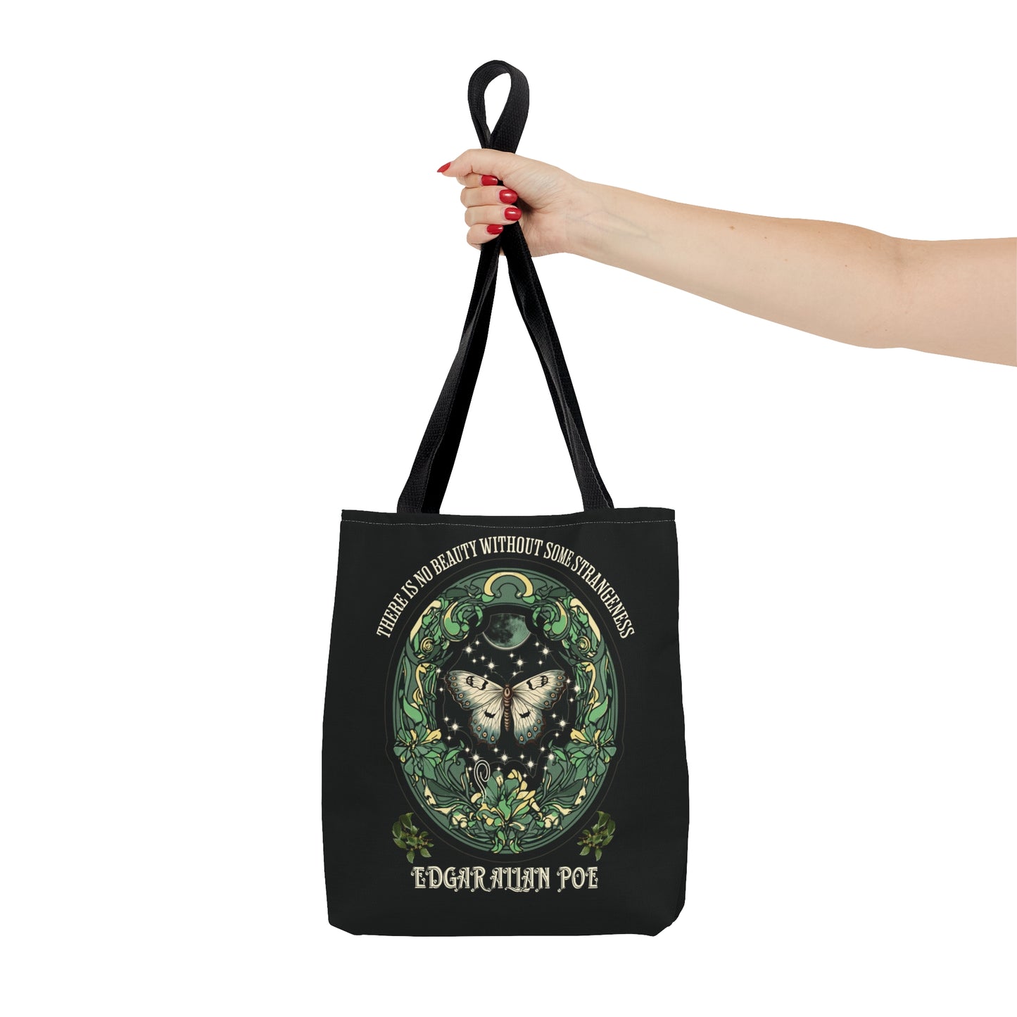 Edgar Allan Poe Tote Bag, Night Garden Botanical Shoulder Bag, Book, Library, Grocery, Travel Bag, Dark Academia, Bookish, Bookclub Gift, Bags Printify