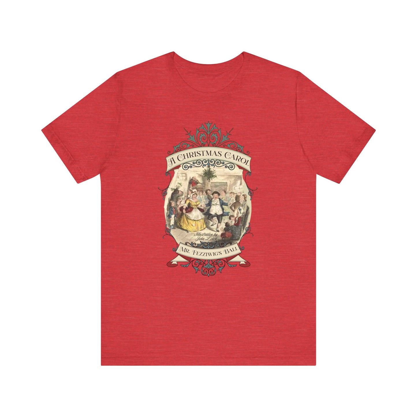 A Christmas Carol TShirt, Vintage Charles Dickens Victorian, Scrooge Fezziwig's Ball, Holiday Tradition X-Mas Movie T-shirt Bookish Christmas T-Shirt Printify Heather Red XS