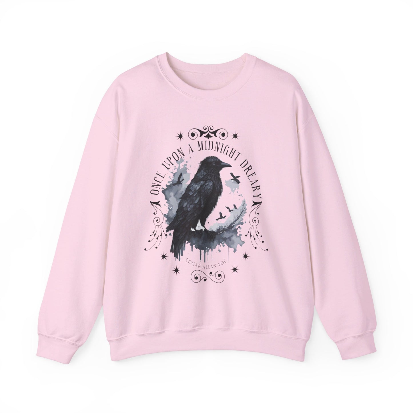 Edgar Allan Poe, The Raven Sweatshirt, Poet, Poetry Lover Sweater, Book Lover, Haunting Gothic Gift, Light, Dark Academia, Horror Movie Top Sweatshirt Printify S Light Pink