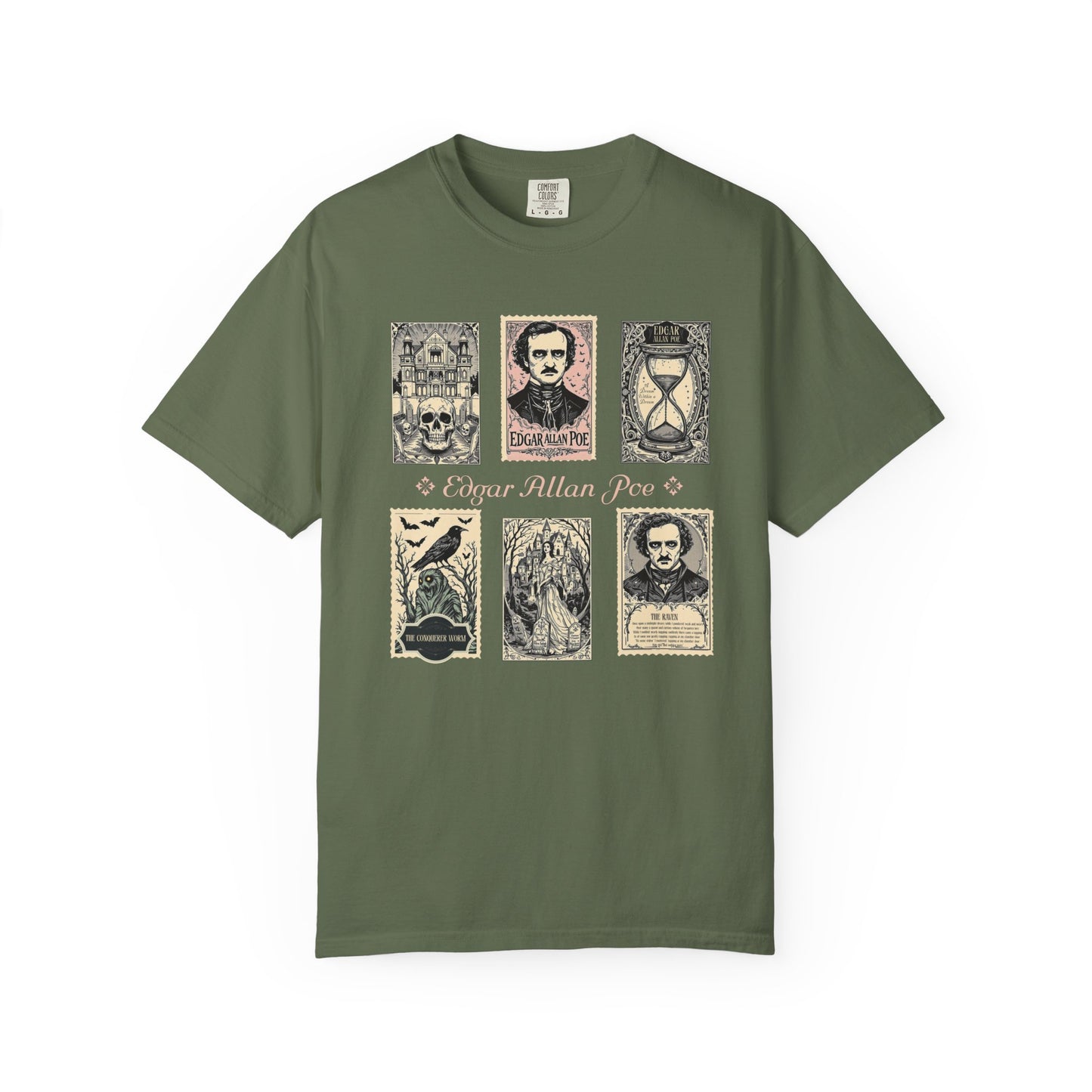 Edgar Allan Poe T-Shirt Gothic Graphic Tee The Raven Nevermore Quote Horror Literature Shirt Dark Academia Aesthetic Halloween Party Gift T-Shirt Printify Sage S