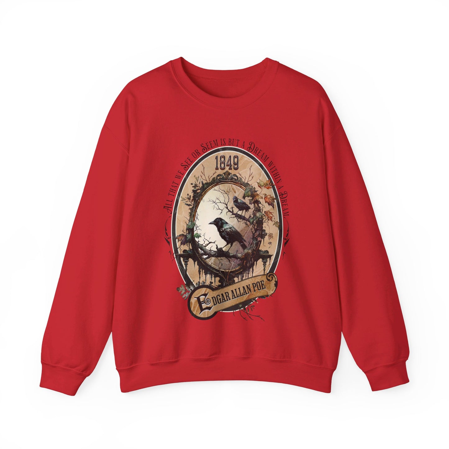 Edgar Allan Poe, A Dream Within A Dream Sweatshirt, Book Lover, Halloween, Haunting Gothic Gift, Light, Dark Academia, Horror Movie Sweater Sweatshirt Printify S Red