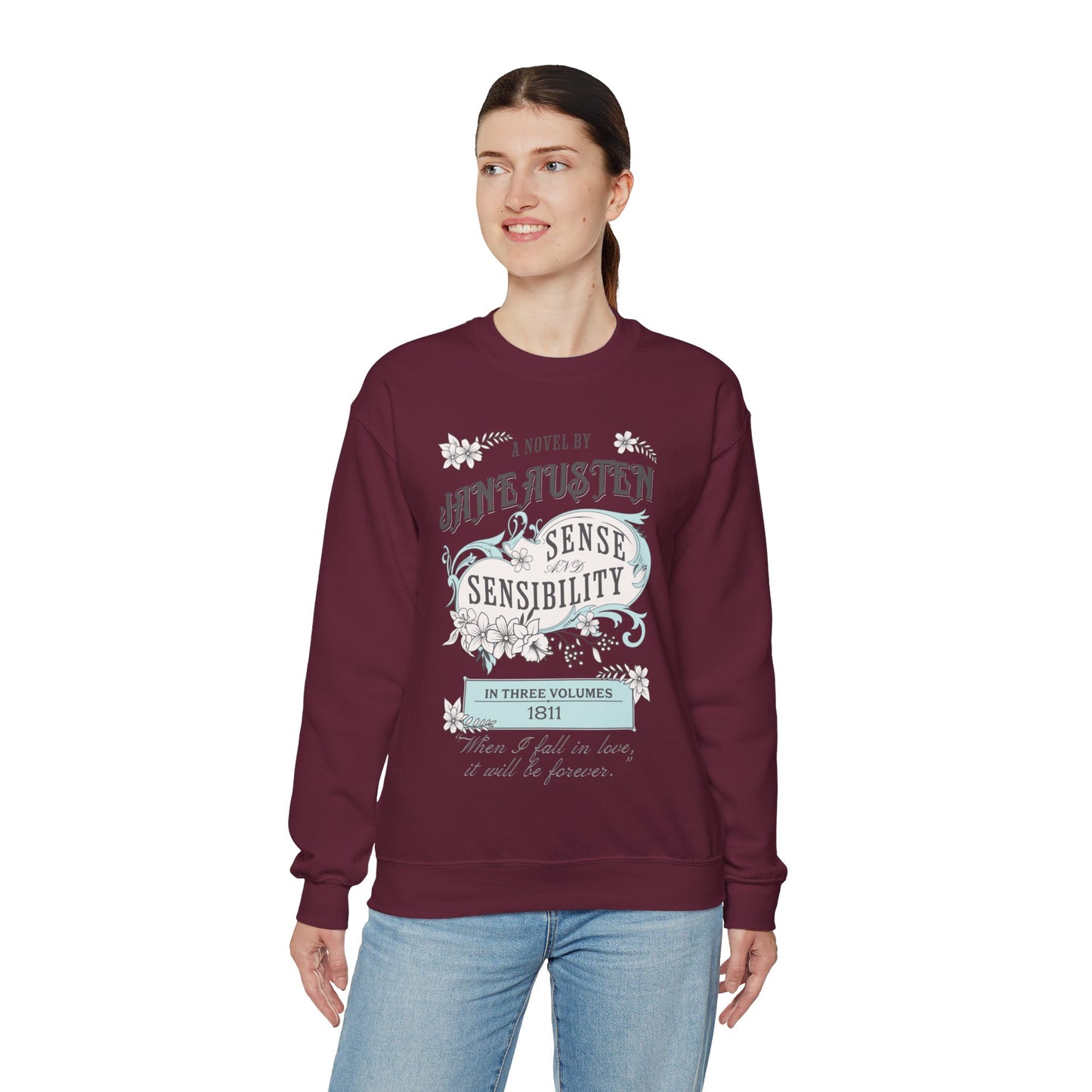 Jane Austen Sweatshirt, Sense & Sensibility Historical Romance Sweater, Bookish Literary Jane Austen Fan Art Gift, Gift for Her, Readers, Sweatshirt Printify