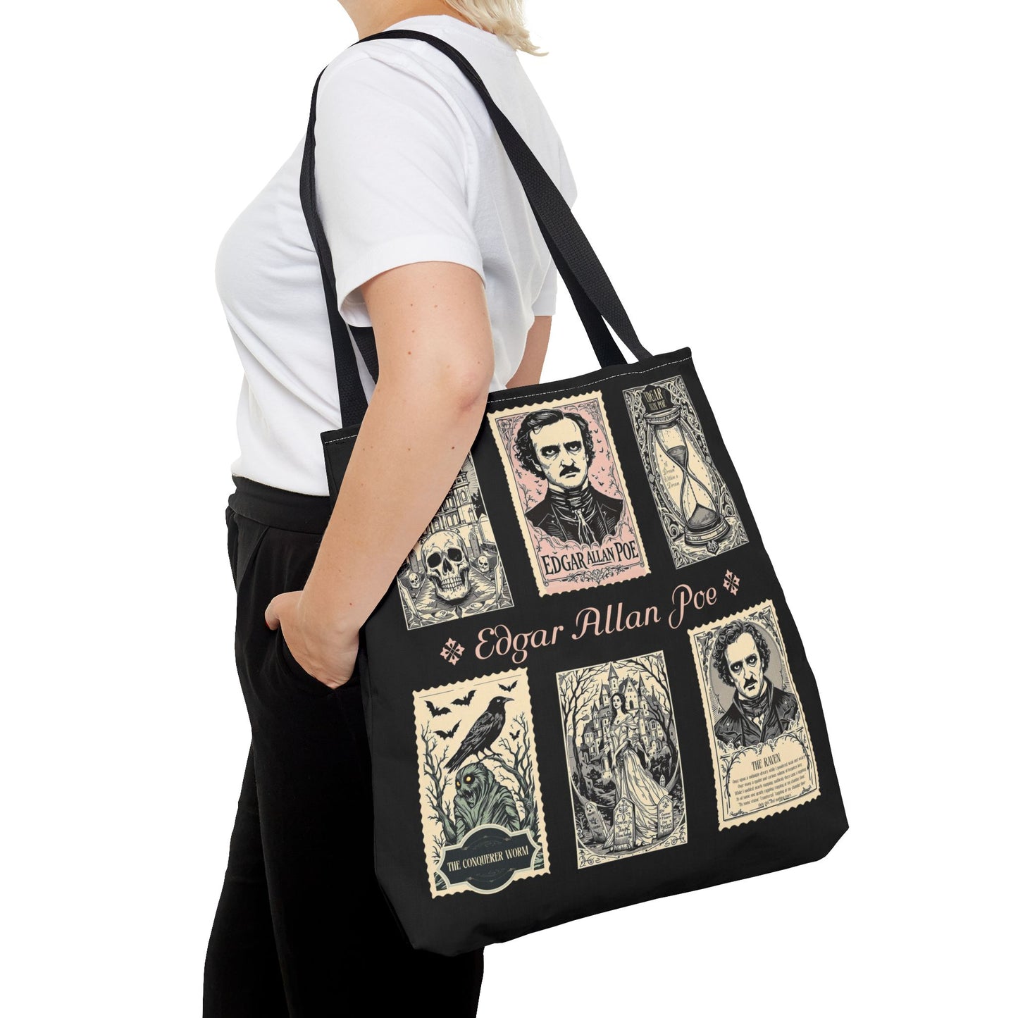 Edgar Allan Poe Tote Bag Gothic Literary Gift for Book Lover Dark Academia Macabre Accessory Halloween Tote Fall School Bag for Poetember Bags Printify