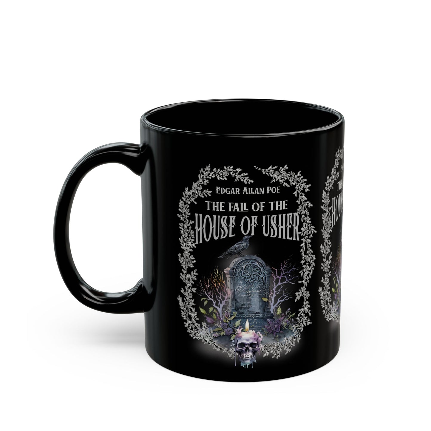 Edgar Allan Poe Coffee Mug The Raven The Fall Of The House of Usher Goth Haunting Horror Movie Books Dark Academia Halloween Bookclub Gift Mug Printify