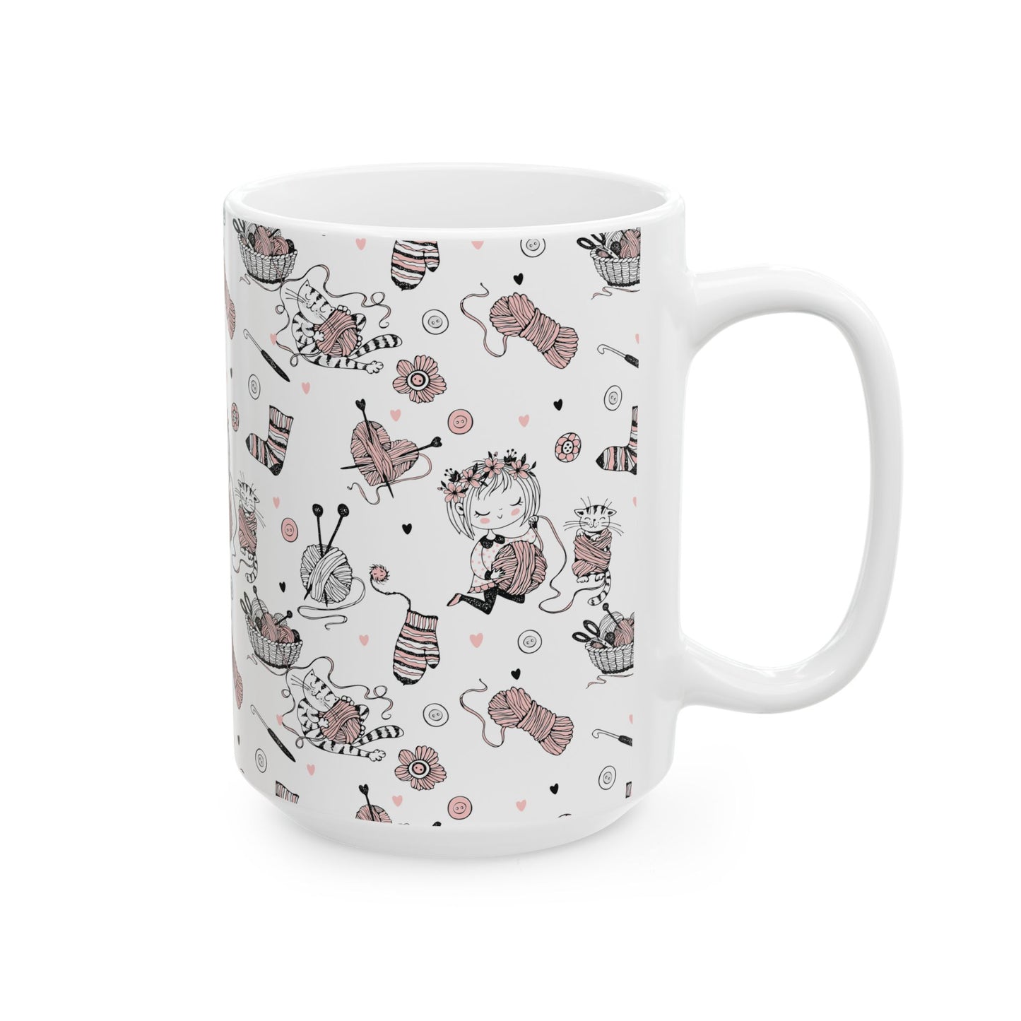 Crochet Knitting Coffee Mug Gift For Knitter Crochet Hooks Holder Gift For Crafter Pretty Tea Cup Gift for Grandma Christmas Birthday Gift Mug Printify