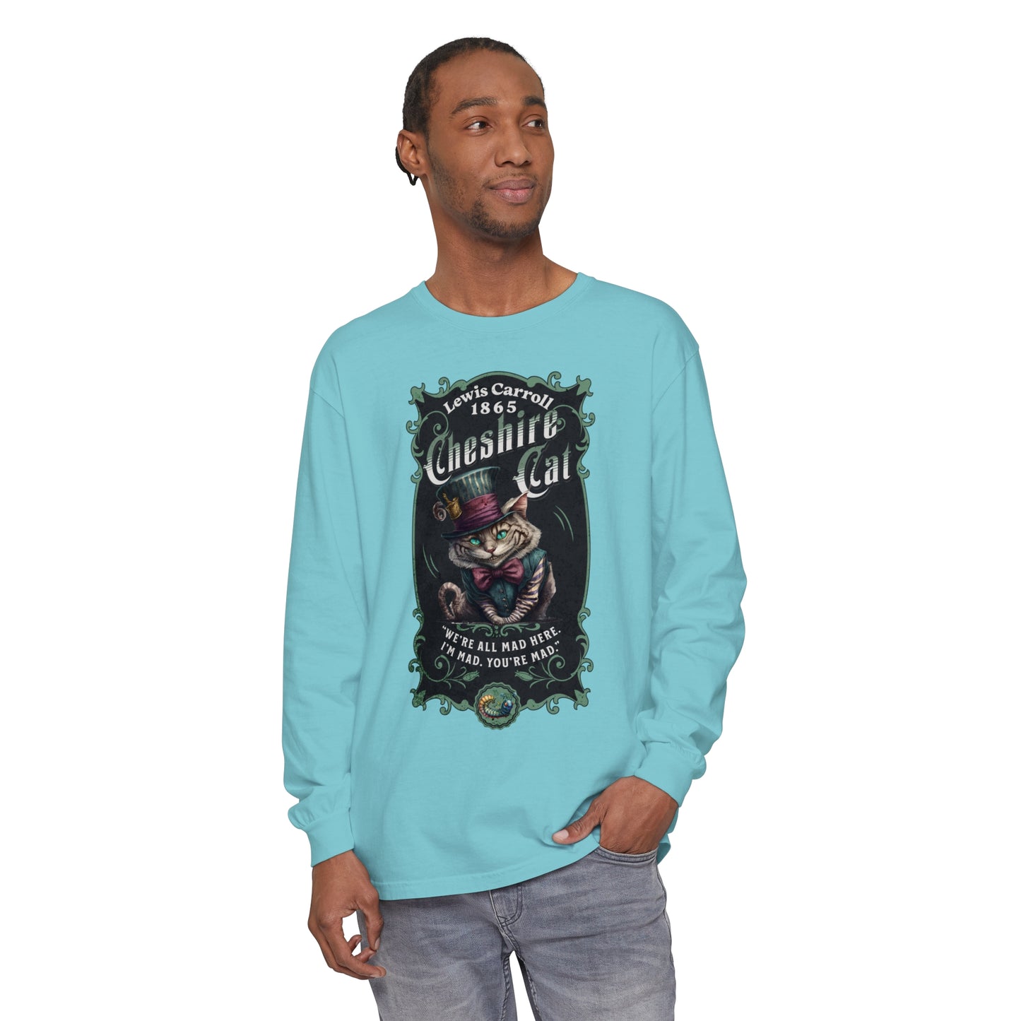 Cheshire Cat Long Sleeve Shirt, Alice in Wonderland, Lewis Carroll Dark Academia TShirt Mad Hatter Tea Party Bookish Book Lover Booktok Gift Long-sleeve Printify
