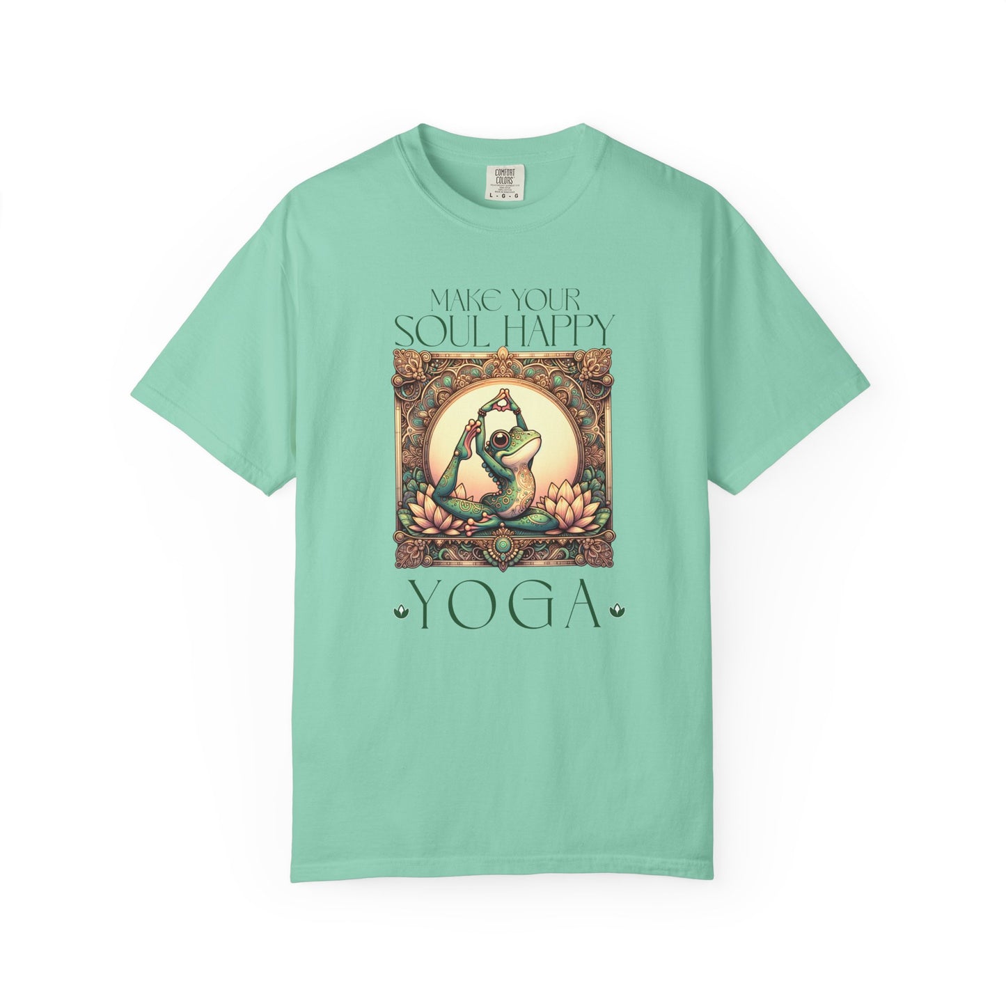 Green Yoga Frog Make Your Soul Happy Unisex T-Shirt, Casual Wear, Highlander Fan Gift, T-Shirt Printify Island Reef S