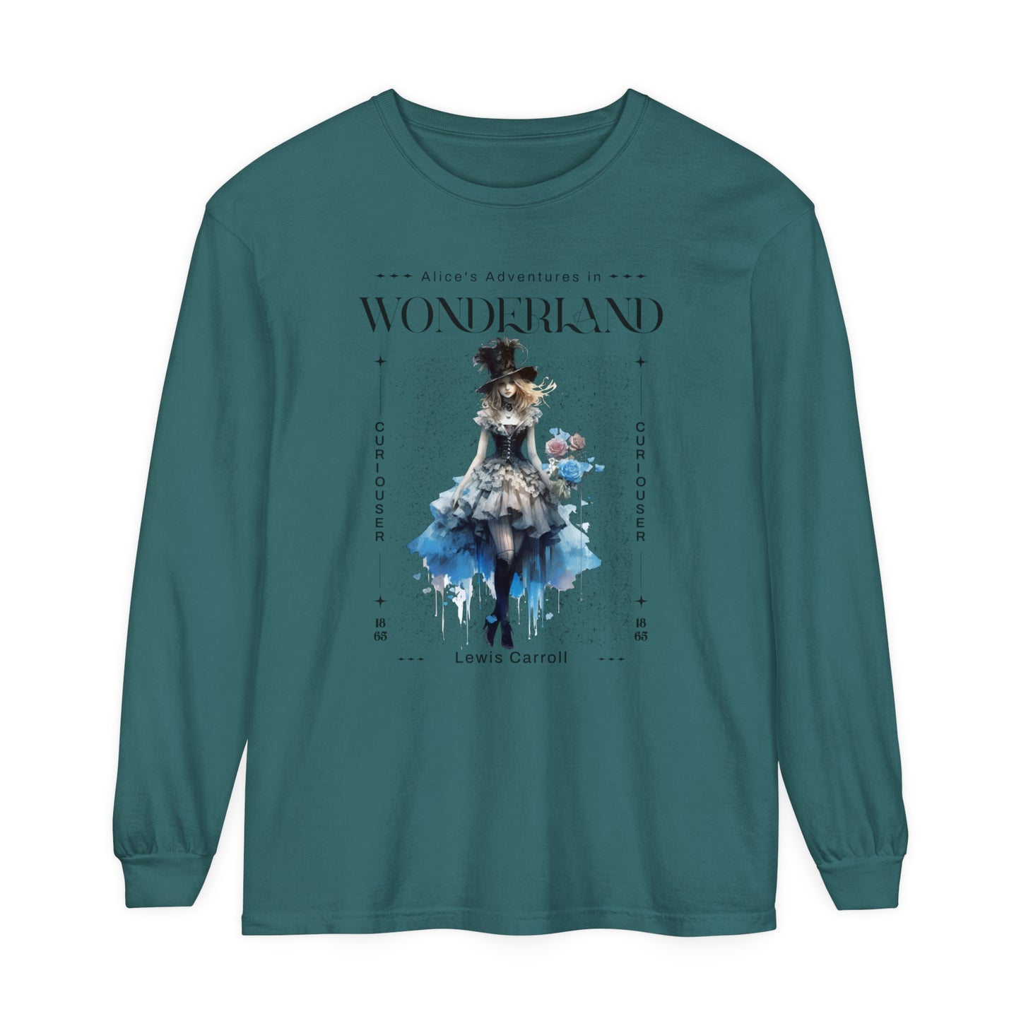 Alice In Wonderland Long Sleeve Shirt, Lewis Carroll Whimsigoth Streetwear Academia TShirt, Mad Hatter's Tea Party Tee Bookish Booktok Gift Long-sleeve Printify Blue Spruce S