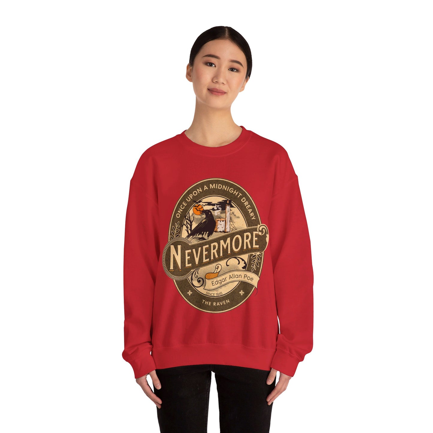 Edgar Allan Poe, Nevermore The Raven Sweatshirt, Book Lover, Halloween, Haunting Gothic Gift, Light, Dark Academia, Horror Movie Sweater Sweatshirt Printify