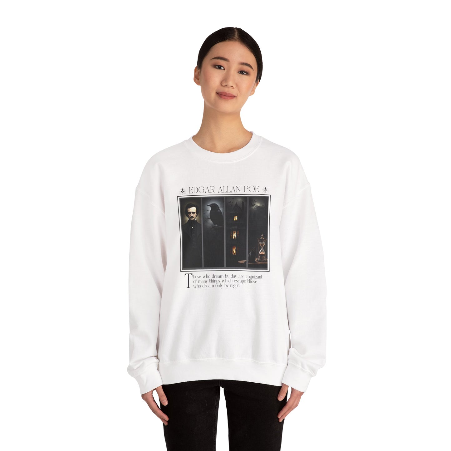 Edgar Allan Poe Sweatshirt The Raven Nevermore Gothic Horror Sweater Dark Academia Macabre Halloween Gift for Book Lovers Birthday Christmas Sweatshirt Printify