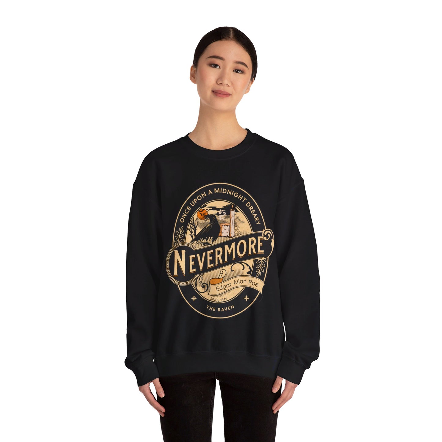 Edgar Allan Poe, Nevermore The Raven Sweatshirt, Book Lover, Halloween, Haunting Gothic Gift, Light, Dark Academia, Horror Movie Sweater Sweatshirt Printify