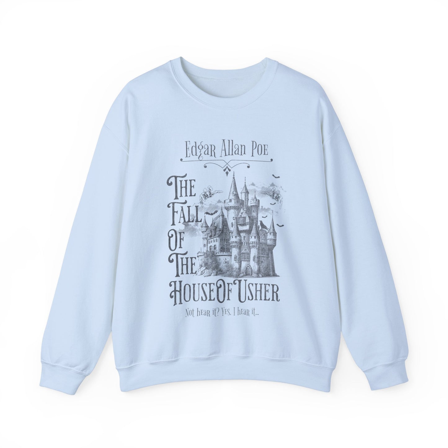 Edgar Allan Poe Sweatshirt Fall Of The House Of Usher Dark Academia Book Lover Gift Haunting Poetry Gothic Horror Merch Gift For Teacher Sweatshirt Printify S Light Blue