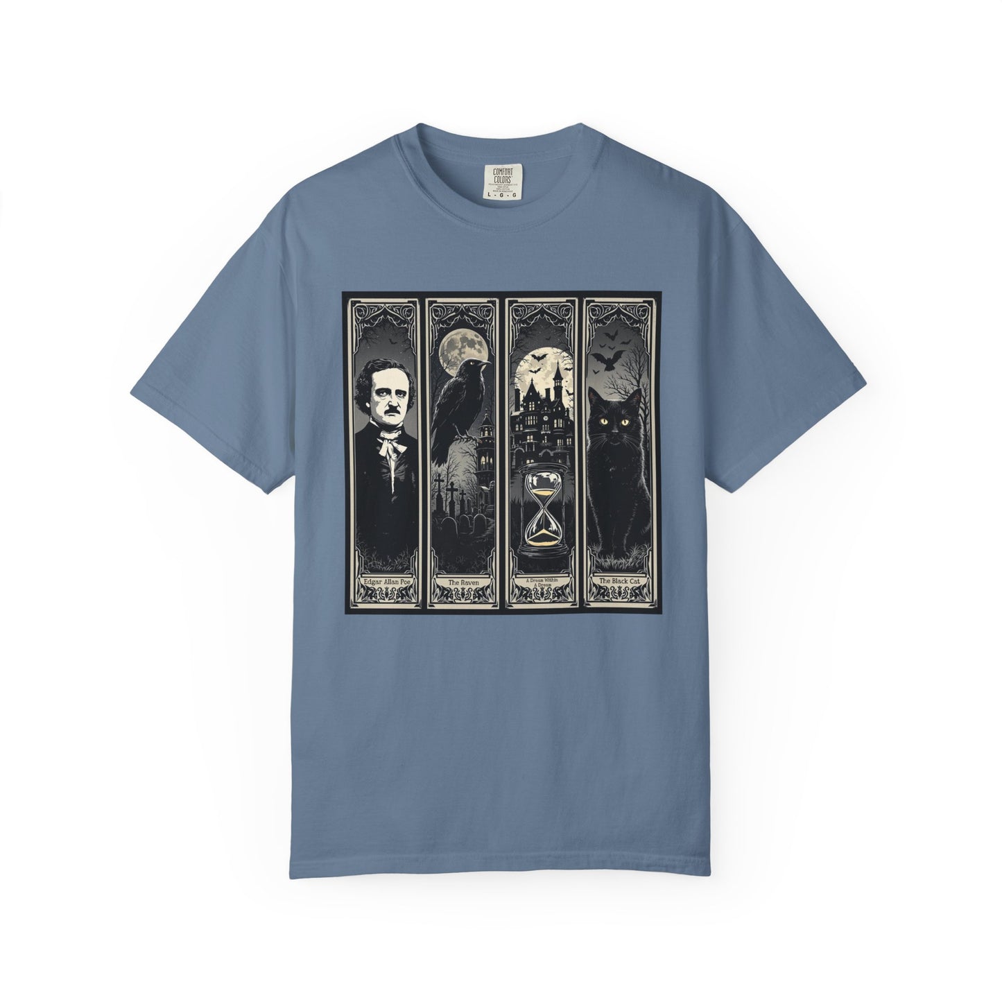 Edgar Allan Poe T-Shirt Gothic Graphic Tee The Raven Nevermore Quote Horror Literature Shirt Dark Academia Aesthetic Halloween Party Gift T-Shirt Printify Blue Jean S