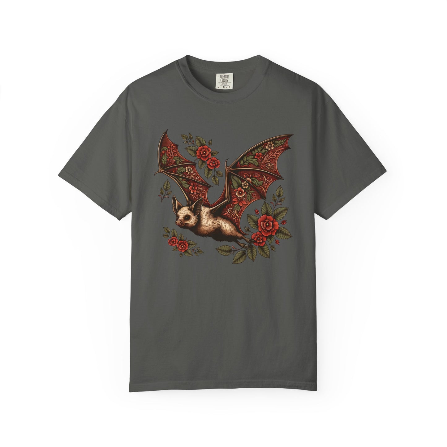 Vintage Bat TShirt Autumn Fall Style Bat Shirt For Halloween Party Spooky Vibes Witchy Dark Academia Comfort Colors Unisex Oversized Shirt T-Shirt Printify Pepper S