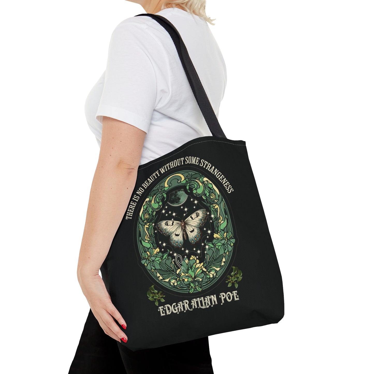 Edgar Allan Poe Tote Bag, Night Garden Botanical Shoulder Bag, Book, Library, Grocery, Travel Bag, Dark Academia, Bookish, Bookclub Gift, Bags Printify
