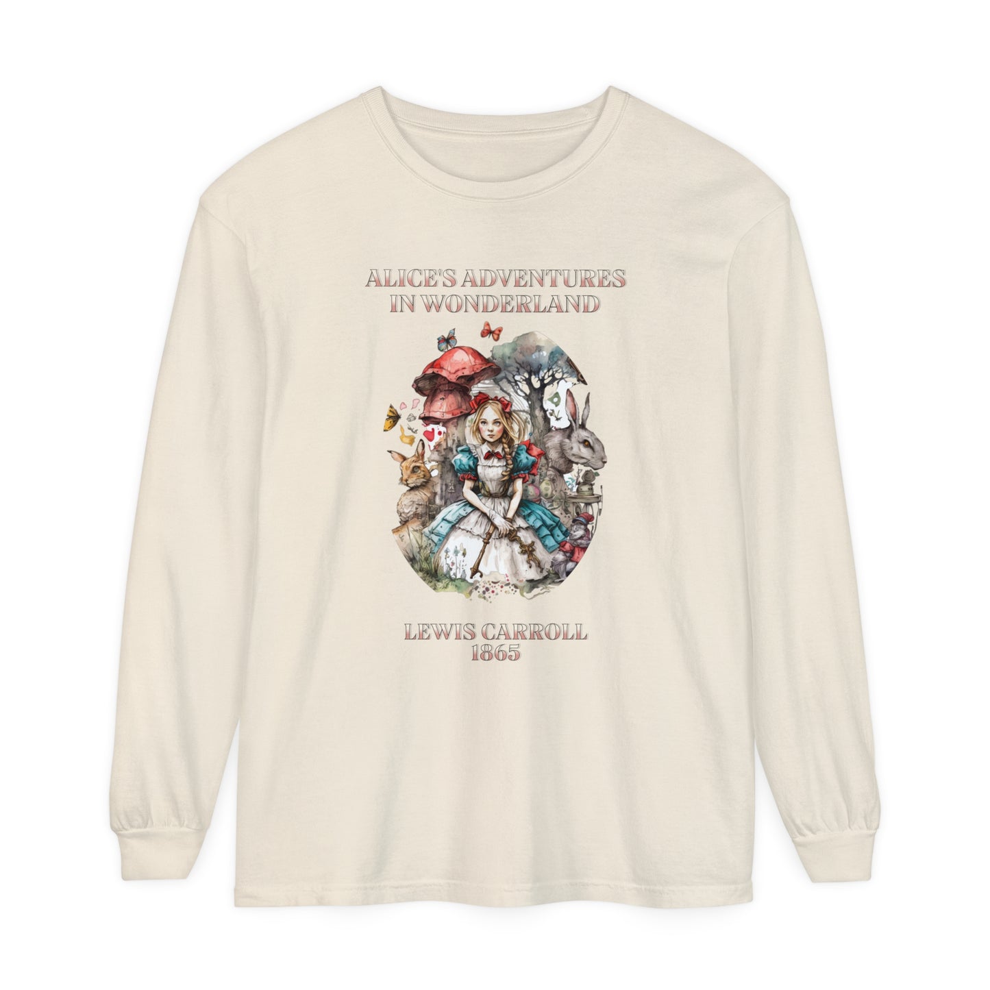 Alice in Wonderland Vintage Long Sleeve Shirt, Lewis Carroll Dark Academia TShirt, Mad Hatter Tea Party Queen of Hearts Bookish Booktok Gift Long-sleeve Printify Ivory S