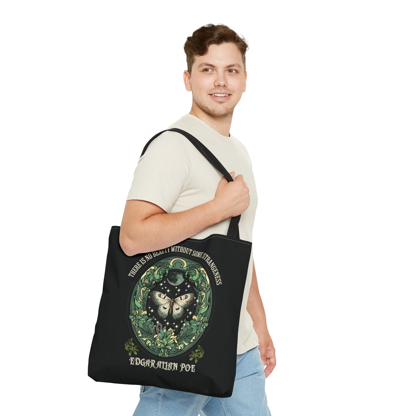 Edgar Allan Poe Tote Bag, Night Garden Botanical Shoulder Bag, Book, Library, Grocery, Travel Bag, Dark Academia, Bookish, Bookclub Gift, Bags Printify