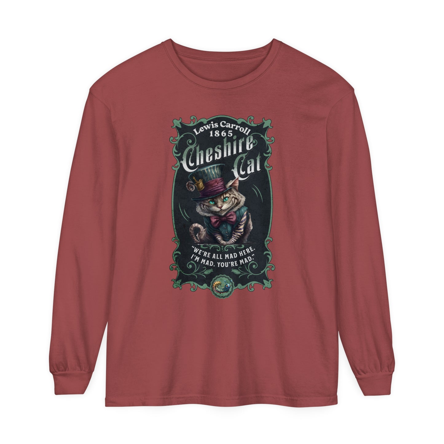 Cheshire Cat Long Sleeve Shirt, Alice in Wonderland, Lewis Carroll Dark Academia TShirt Mad Hatter Tea Party Bookish Book Lover Booktok Gift Long-sleeve Printify Brick S
